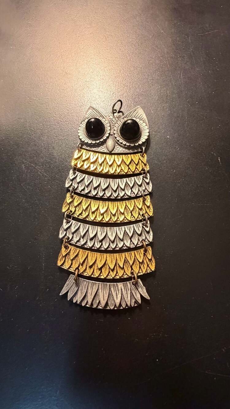 Vintage Articulated Owl Statement Necklace